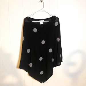 Chico's Black Mesh Batwing Blouse Top Size L/XL Boho Summer Polka Dot
